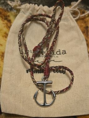 Pura Vida Red Brown Cream Braided Cord Bracelet with Silver Anchor